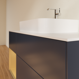 Тумба під раковину Villeroy & Boch Finion 120х50,1 см із підсвічуванням МДФ темно-синій матовий лак/скло біле матове F411HFHG