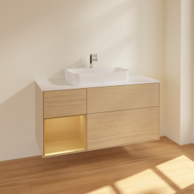 Тумба под раковину Villeroy & Boch Finion 120х50,1 см с подсветкой МДФ шпон дуба/стекло белое матовое F411HFPC