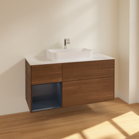 Тумба під раковину Villeroy & Boch Finion 120х50,1 см із підсвічуванням МДФ шпон волоського горіха/скло біле матове F411HGGN