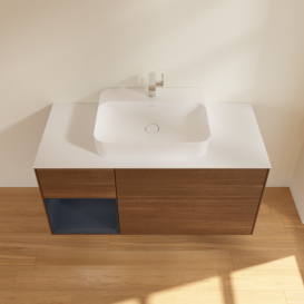 Тумба под раковину Villeroy & Boch Finion 120х50,1 см с подсветкой МДФ шпон грецкого ореха/стекло белое матовое F411HGGN