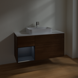 Тумба под раковину Villeroy & Boch Finion 120х50,1 см с подсветкой МДФ шпон грецкого ореха/стекло белое матовое F411HGGN