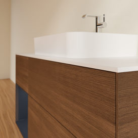 Тумба под раковину Villeroy & Boch Finion 120х50,1 см с подсветкой МДФ шпон грецкого ореха/стекло белое матовое F411HGGN