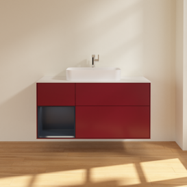 Тумба под раковину Villeroy & Boch Finion 120х50,1 см с подсветкой МДФ пион матовый лак/стекло белое матовое F411HGHB