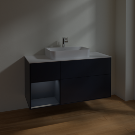 Тумба под раковину Villeroy & Boch Finion 120х50,1 см с подсветкой МДФ темно-синий матовый лак/стекло белое матовое F411HGHG