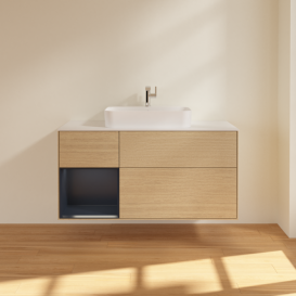 Тумба під раковину Villeroy & Boch Finion 120х50,1 см із підсвічуванням МДФ шпон дуба/скло біле матове F411HGPC