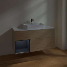 Тумба під раковину Villeroy & Boch Finion 120х50,1 см із підсвічуванням МДФ шпон дуба/скло біле матове F411HGPC