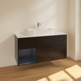 Тумба под раковину Villeroy & Boch Finion 120х50,1 см с подсветкой МДФ черный матовый лак/стекло белое матовое F411HGPD