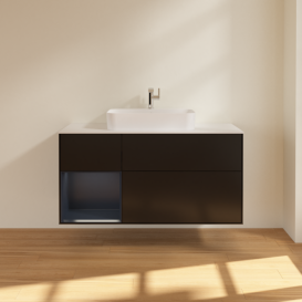 Тумба под раковину Villeroy & Boch Finion 120х50,1 см с подсветкой МДФ черный матовый лак/стекло белое матовое F411HGPD