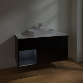 Тумба под раковину Villeroy & Boch Finion 120х50,1 см с подсветкой МДФ черный матовый лак/стекло белое матовое F411HGPD