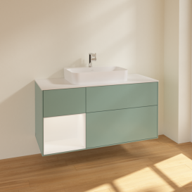 Тумба под раковину Villeroy & Boch Finion 120х50,1 см с подсветкой МДФ оливковый матовый лак/стекло белое матовое F411MTGM