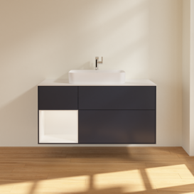 Тумба под раковину Villeroy & Boch Finion 120х50,1 см с подсветкой МДФ темно-синий матовый лак/стекло белое матовое F411MTHG
