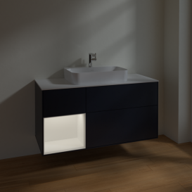 Тумба под раковину Villeroy & Boch Finion 120х50,1 см с подсветкой МДФ темно-синий матовый лак/стекло белое матовое F411MTHG