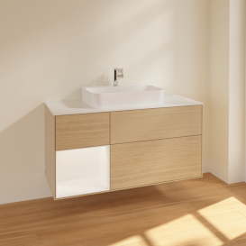 Тумба под раковину Villeroy & Boch Finion 120х50,1 см с подсветкой МДФ шпон дуба/стекло белое матовое F411MTPC