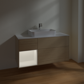 Тумба под раковину Villeroy & Boch Finion 120х50,1 см с подсветкой МДФ шпон дуба/стекло белое матовое F411MTPC