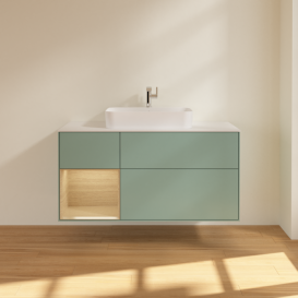 Тумба под раковину Villeroy & Boch Finion 120х50,1 см с подсветкой МДФ оливковый матовый лак/стекло белое матовое F411PCGM