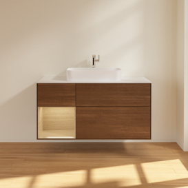 Тумба под раковину Villeroy & Boch Finion 120х50,1 см с подсветкой МДФ шпон грецкого ореха/стекло белое матовое F411PCGN