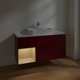 Тумба под раковину Villeroy & Boch Finion 120х50,1 см с подсветкой МДФ пион матовый лак/стекло белое матовое F411PCHB