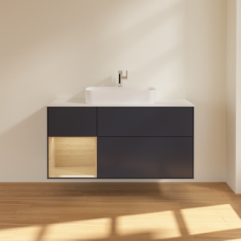 Тумба под раковину Villeroy & Boch Finion 120х50,1 см с подсветкой МДФ темно-синий матовый лак/стекло белое матовое F411PCHG
