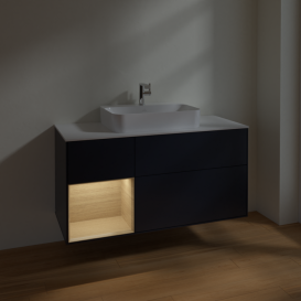 Тумба под раковину Villeroy & Boch Finion 120х50,1 см с подсветкой МДФ темно-синий матовый лак/стекло белое матовое F411PCHG
