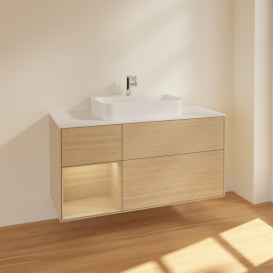Тумба под раковину Villeroy & Boch Finion 120х50,1 см с подсветкой МДФ шпон дуба/стекло белое матовое F411PCPC