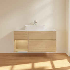 Тумба под раковину Villeroy & Boch Finion 120х50,1 см с подсветкой МДФ шпон дуба/стекло белое матовое F411PCPC