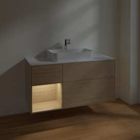 Тумба под раковину Villeroy & Boch Finion 120х50,1 см с подсветкой МДФ шпон дуба/стекло белое матовое F411PCPC