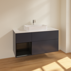 Тумба под раковину Villeroy & Boch Finion 120х50,1 см с подсветкой МДФ темно-синий матовый лак/стекло белое матовое F411PDHG