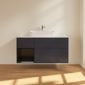 Тумба под раковину Villeroy & Boch Finion 120х50,1 см с подсветкой МДФ темно-синий матовый лак/стекло белое матовое F411PDHG