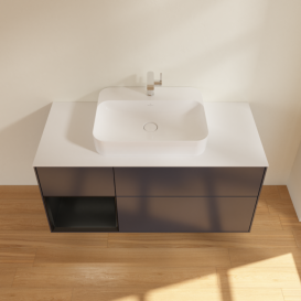 Тумба под раковину Villeroy & Boch Finion 120х50,1 см с подсветкой МДФ темно-синий матовый лак/стекло белое матовое F411PDHG