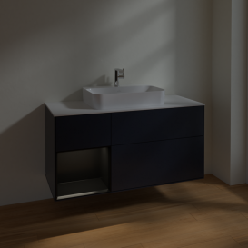 Тумба под раковину Villeroy & Boch Finion 120х50,1 см с подсветкой МДФ темно-синий матовый лак/стекло белое матовое F411PDHG