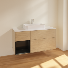 Тумба під раковину Villeroy & Boch Finion 120х50,1 см із підсвічуванням МДФ шпон дуба/скло біле матове F411PDPC