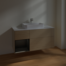 Тумба под раковину Villeroy & Boch Finion 120х50,1 см с подсветкой МДФ шпон дуба/стекло белое матовое F411PDPC