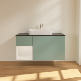 Тумба под раковину Villeroy & Boch Finion 120х50,1 см с подсветкой МДФ оливковый матовый лак/стекло черное матовое F412GFGM