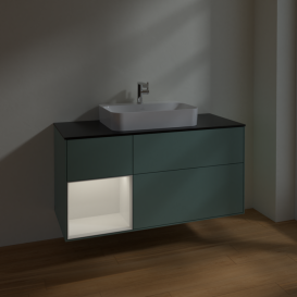 Тумба под раковину Villeroy & Boch Finion 120х50,1 см с подсветкой МДФ оливковый матовый лак/стекло черное матовое F412GFGM