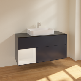 Тумба под раковину Villeroy & Boch Finion 120х50,1 см с подсветкой МДФ темно-синий матовый лак/стекло черное матовое F412GFHG