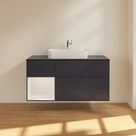 Тумба под раковину Villeroy & Boch Finion 120х50,1 см с подсветкой МДФ темно-синий матовый лак/стекло черное матовое F412GFHG