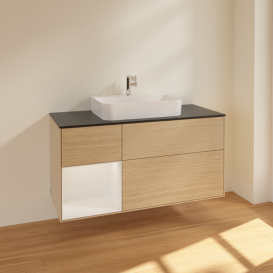 Тумба под раковину Villeroy & Boch Finion 120х50,1 см с подсветкой МДФ шпон дуба/стекло черное матовое F412GFPC