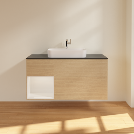 Тумба под раковину Villeroy & Boch Finion 120х50,1 см с подсветкой МДФ шпон дуба/стекло черное матовое F412GFPC