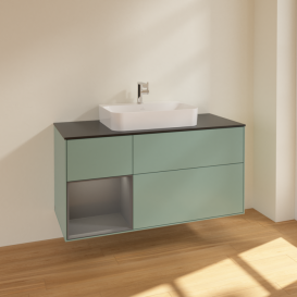 Тумба под раковину Villeroy & Boch Finion 120х50,1 см с подсветкой МДФ оливковый матовый лак/стекло черное матовое F412GKGM