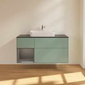 Тумба под раковину Villeroy & Boch Finion 120х50,1 см с подсветкой МДФ оливковый матовый лак/стекло черное матовое F412GKGM