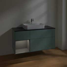 Тумба под раковину Villeroy & Boch Finion 120х50,1 см с подсветкой МДФ оливковый матовый лак/стекло черное матовое F412GKGM