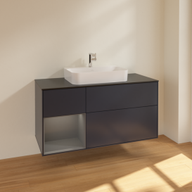 Тумба под раковину Villeroy & Boch Finion 120х50,1 см с подсветкой МДФ темно-синий матовый лак/стекло черное матовое F412GKHG