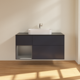 Тумба под раковину Villeroy & Boch Finion 120х50,1 см с подсветкой МДФ темно-синий матовый лак/стекло черное матовое F412GKHG