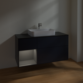 Тумба под раковину Villeroy & Boch Finion 120х50,1 см с подсветкой МДФ темно-синий матовый лак/стекло черное матовое F412GKHG