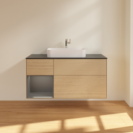 Тумба под раковину Villeroy & Boch Finion 120х50,1 см с подсветкой МДФ шпон дуба/стекло черное матовое F412GKPC