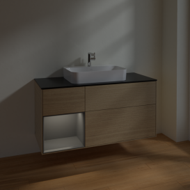 Тумба под раковину Villeroy & Boch Finion 120х50,1 см с подсветкой МДФ шпон дуба/стекло черное матовое F412GKPC