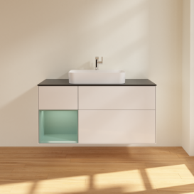 Тумба под раковину Villeroy & Boch Finion 120х50,1 см с подсветкой МДФ глянцевый белый лак/стекло черное матовое F412GMGF