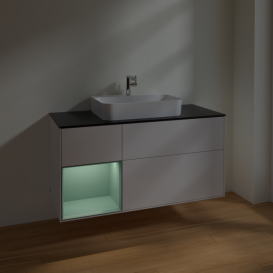 Тумба под раковину Villeroy & Boch Finion 120х50,1 см с подсветкой МДФ глянцевый белый лак/стекло черное матовое F412GMGF