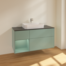 Тумба под раковину Villeroy & Boch Finion 120х50,1 см с подсветкой МДФ оливковый матовый лак/стекло черное матовое F412GMGM