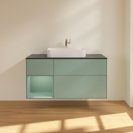 Тумба под раковину Villeroy & Boch Finion 120х50,1 см с подсветкой МДФ оливковый матовый лак/стекло черное матовое F412GMGM